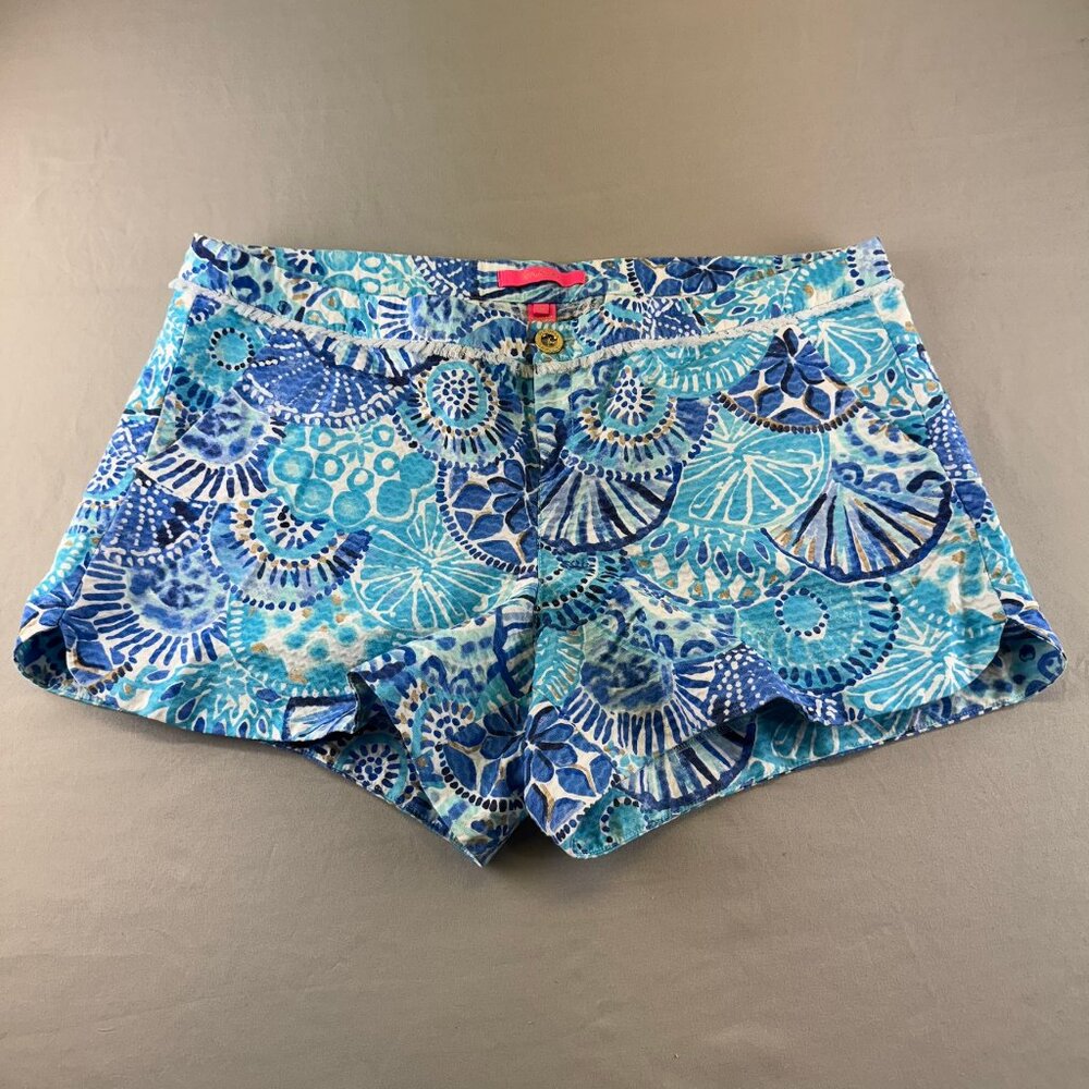 Lilly Pulitzer Adie Shorts Half Shell turquoise blue sea shells summer preppy 16